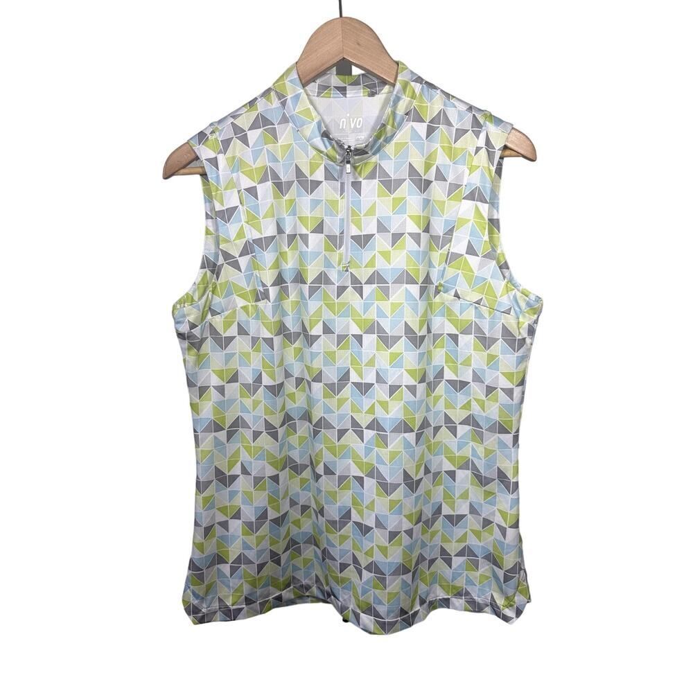 NVO SPORT Women's Gail Allover Print Sleeveless Golf Polo Top Green Large